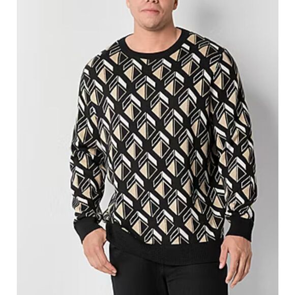 SHAQUILLE O’NEAL Sweater Geo Pattern 3XLT Big & Tall Crew Neck Long Sleeve NWT - Picture 1 of 16